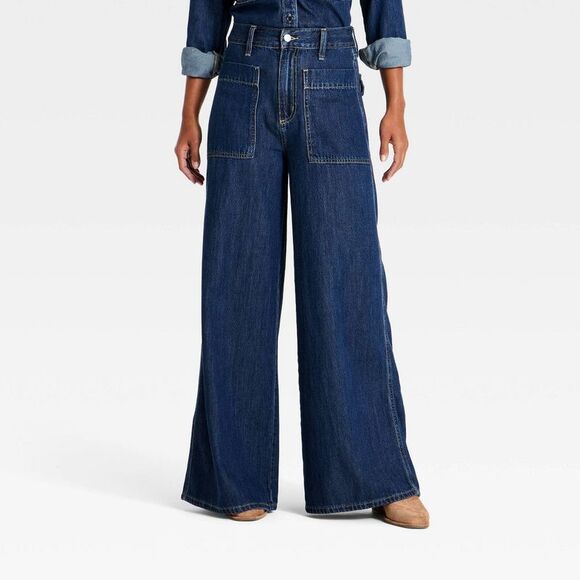 Universal Thread Pants - Women's Palazzo Wide Leg Jeans - Universal Thread Dark Rinse Wash 12